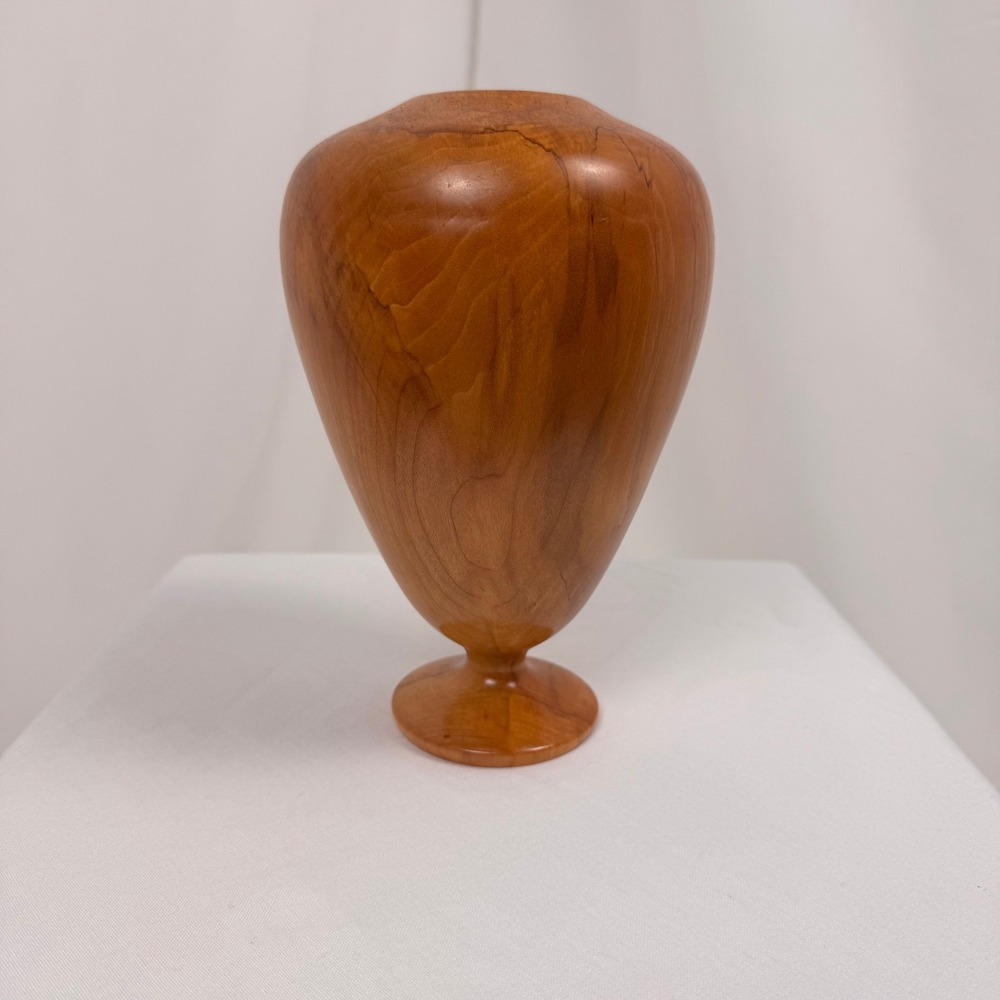 EH Lang Hand Turned Maple Wood Vase Decor Honey Brown Natural Grain Pedestal